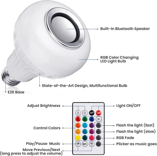 Smart LED-lys med Bluetooth-højttaler, farveskiftende lys
