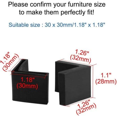 Møbelhjørne Jernfødder Pads (30mm/1.18\") 10 stk, PVC L-formede Fodbeskyttere - til Møbelfødder, Hyldefødder Beskyttelse, Sort