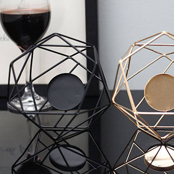 Geometrisk Tealight-hållare, Geometrisk Ljusstake för Bröllop Jul Hembordsdekorationer, Svart