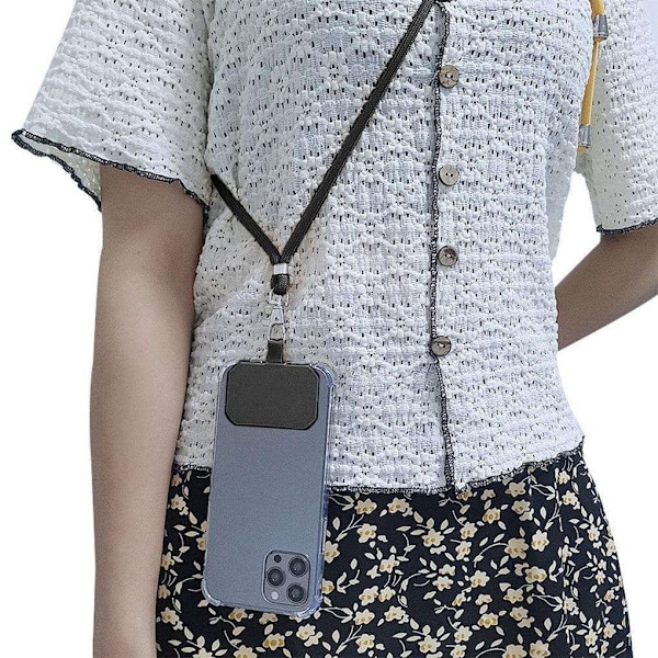 Universal Crossbody Nylon Patch Phone Lanyards Rope Mobiltelefon Svart