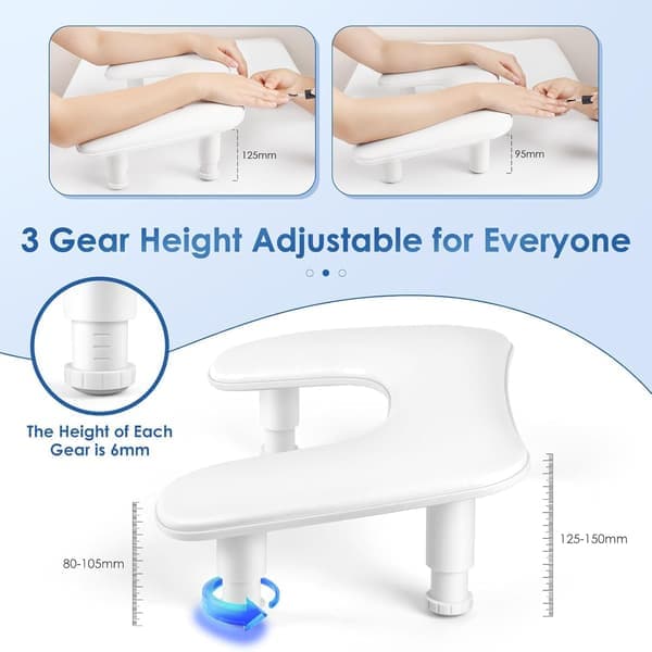 Nail Tech Armrest Nail Art Technician U-Shaped Adjustable Nail Art Armrest - White PU Leather Hand Rest Adjustable Tilt.