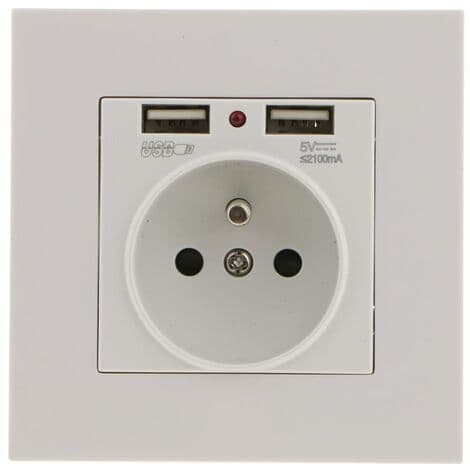Wall Socket, Wall Socket with Dual USB 5V/2100mA, Recessed Socket with 2 USB Ports, Convenient and Easy to Use