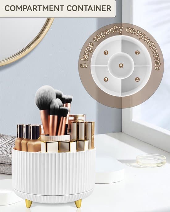 Makeup Organizer - 360° Roterbar - Hvid - Velegnet til soveværelse og badeværelse