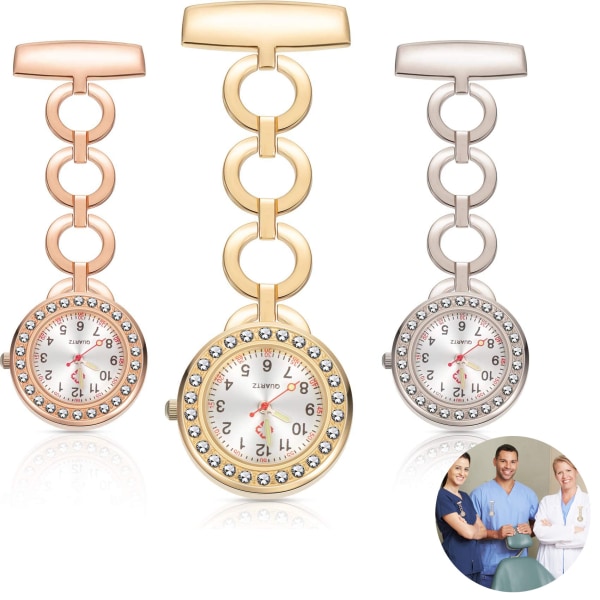 3 delar Watch Pin Klipp-på hängande watch Unisex sjuksköterska Doktor Brosch Fob Klocka Watch Glow in the Dark