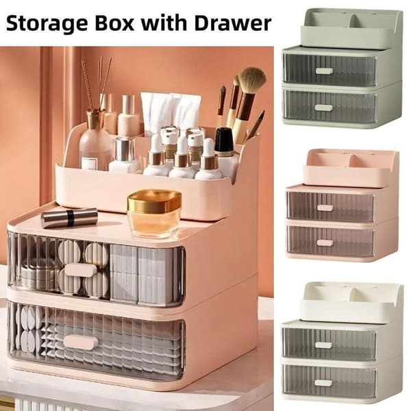 Storage Box with Drawers, for Office Supplies, Cosmetics, Multifunctional Desktop Holder, White