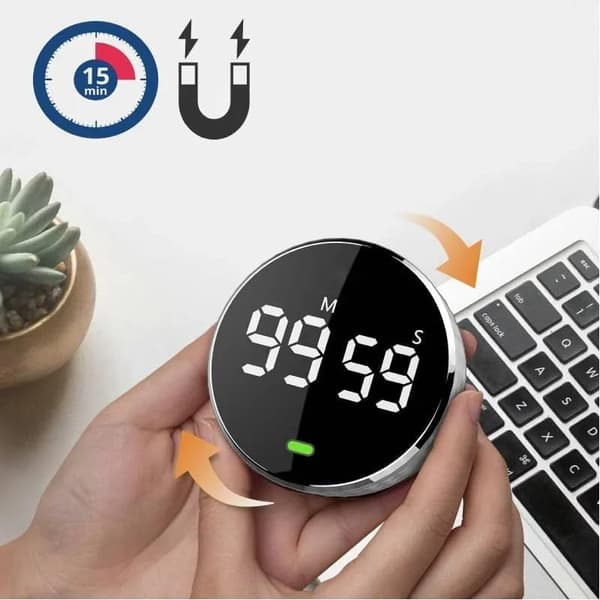 Magnetisk digital køkkentimer - Stor digital køkkentimer med LED-nedtællingsdisplay (sølv)