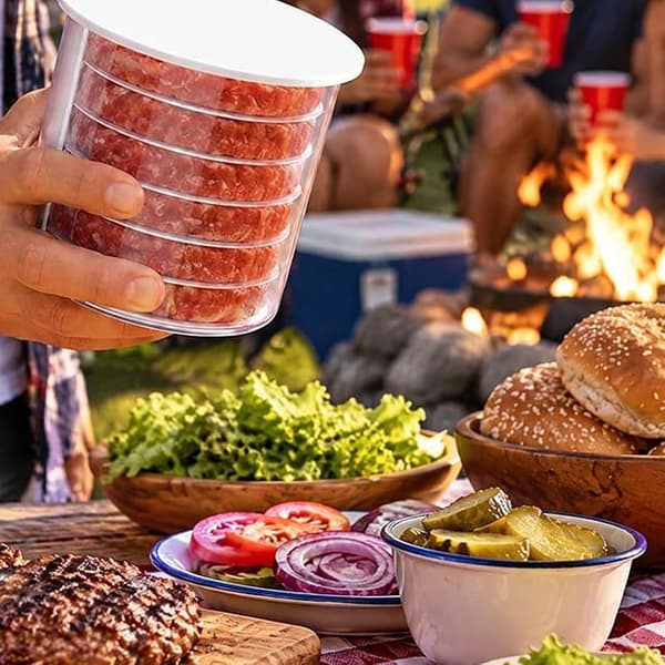Hamburgarpress med förvaringsbehållare (5 lager)
