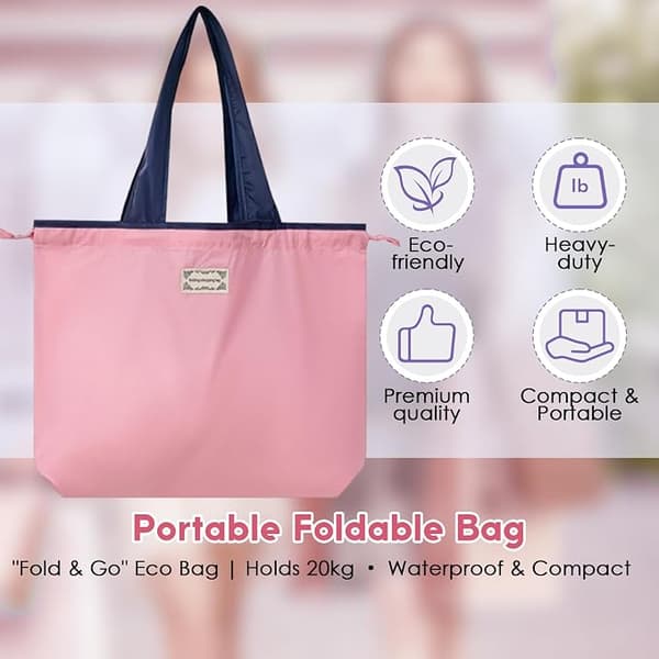 Reusable Drawstring Bag for Shopping, Travel, and Groceries, Lightweight and Compact, Eco-Friendly and Foldable Design