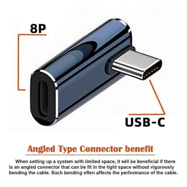 U2-058-LT016 USB-C han til 8Pin hun 27W strømadapter vinklet metalkonnektor