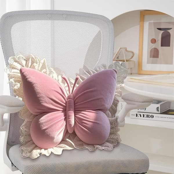 Sommerfugleformet pyntepude til sofa, seng, plys fløjl lændestøttepude til kontorstol og bilsæde (pink)