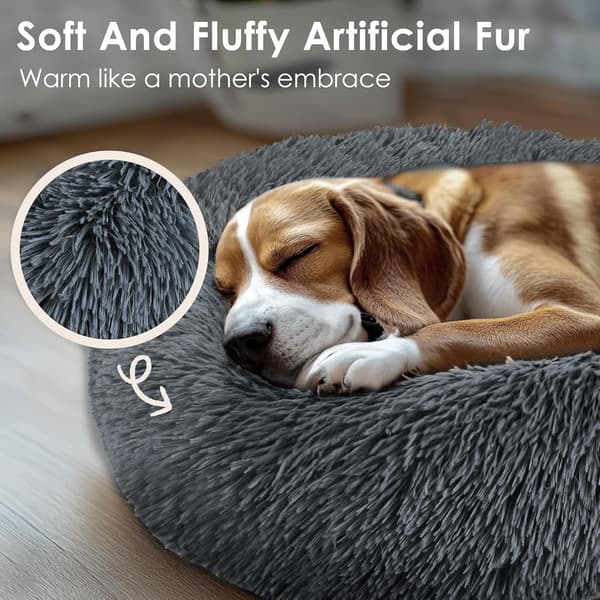 Universal sovemåtte til katte og hunde – 50 cm indendørs seng; Beroligende donut-stil seng velegnet til hvalpe og killinger; Vaskbar, fluffy (mørkegrå) Dark Gray