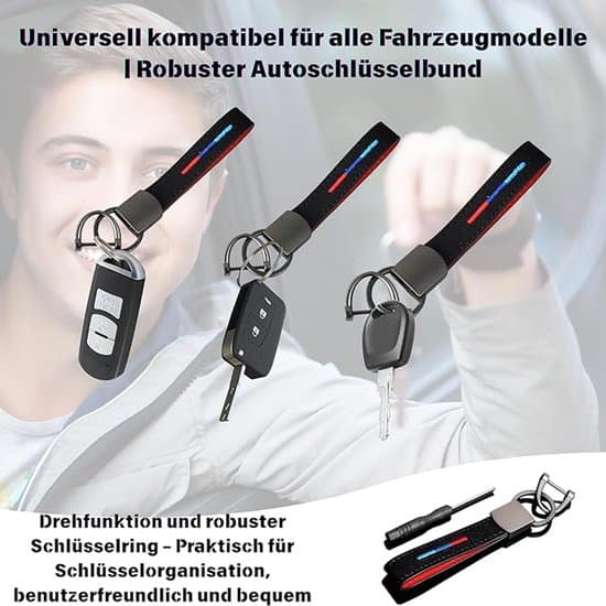 Læder Nøglering med Metalaccenter – Velegnet til Andre Modeller – Robust Bilnøglering – 1 Styk (Lyseblå)