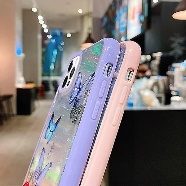 Feminin deksel kompatibel med iPhone 13 Pro Max deksel søt iriserende sommerfugldesign laser bling glitterstjerner for jenter kvinner myk TPU støtfanger fall P