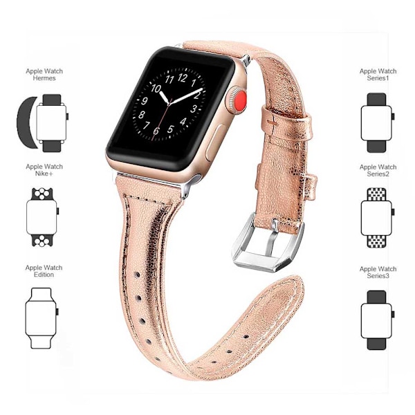 Läderklockarmband, Kompatibelt med Apple Watch, Kornläderband Smalt & Tunt Ersättningsarmband för iWatch Serie 5 4 3 2 1 38-40mm Svart