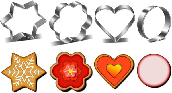 Metallkakeformsett - Hjerte, stjerne, sirkel og blomsterformer - 12-delt kakeformsett - Hjerte- og stjerneformede kakeformer
