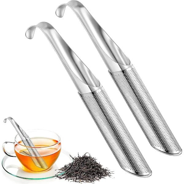 Tesil i rustfrit stål 2-pak net-tesi med krog-håndtag te-infuser til løs te, rosenkaffe, krydderier