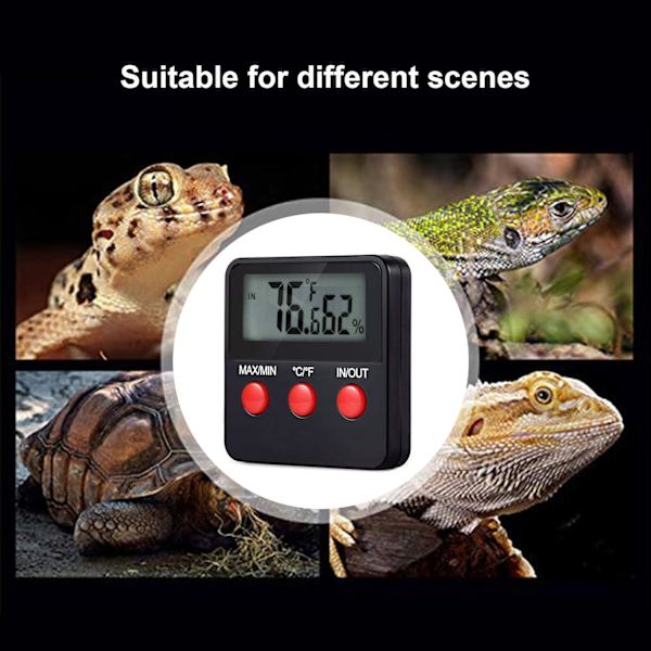 Reptiler Digital Termometer LCD Hygrometer Temperatur och Fuktighetsmätare för Terrarium Husdjur Inkubator, Tank