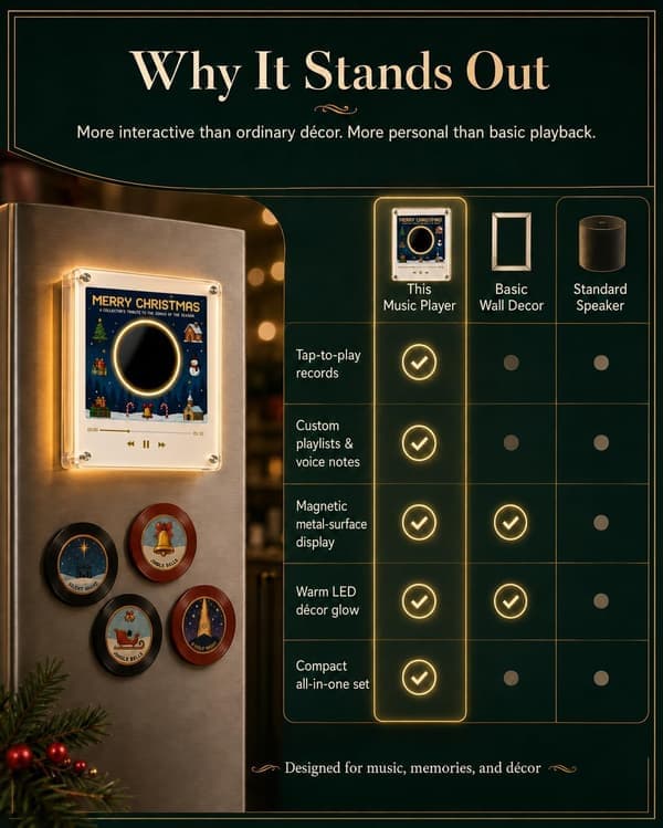 Christmas Vinyl Player Fridge Record NFC Magnetic Music Box Set Mini Jingle Magnets, Refrigerator Custom Storage, Personalized Retro, 9 Programmable Parts
