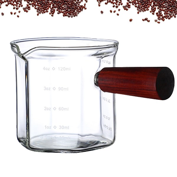 Espressomätkopp med trähandtag, glasmätkopp med skala, espressoshotglas med V-formad mun, transparenta glasespressotilaccessoarer,