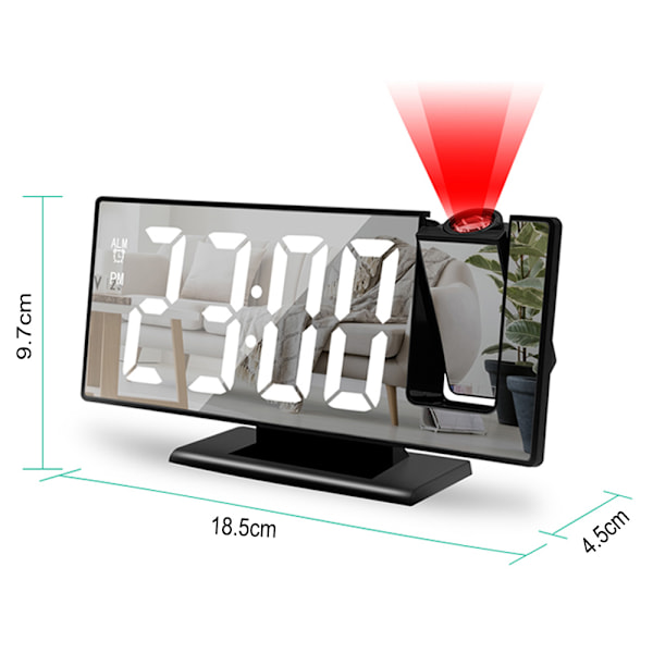 Digital väckarklocka, projektionsväckarklocka för tunga sovare, digital klocka för sovrum med stor LED-skärm, 12/24H, USB-laddningsport, snooze,