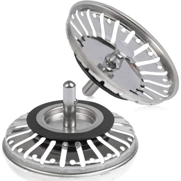 2 stk. vaskesilpropp, kjøkken-/baderomssil, 84 mm diameter med kuleendeplugg i rustfritt stål