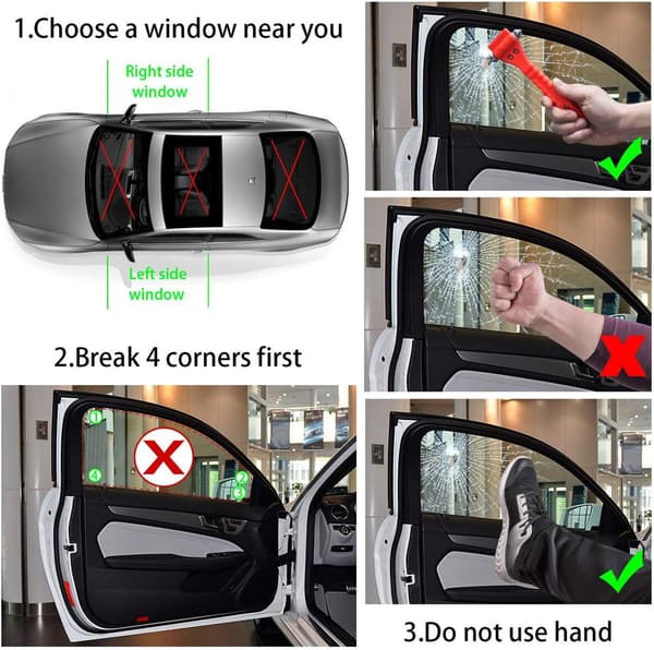 Auton hätäpakkaus 2 kpl hätävasara ikkunanmurtajalla