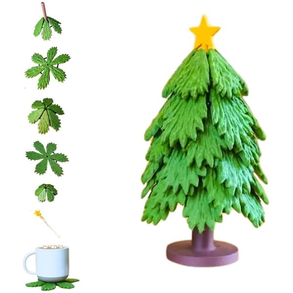 Christmas Tree Coasters and Star Trivet for Hot Dishes or Drinks, Interlocking Plastic Trivet Set in the Shape of a Tree