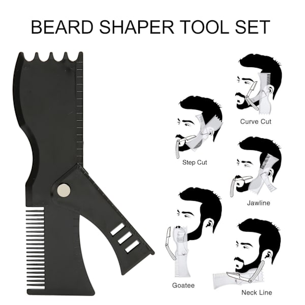 Skäggformare Verktyg Set Trimma Grooming Vit Barber Penna Svart Skägg Stencil Guide Mall Kit