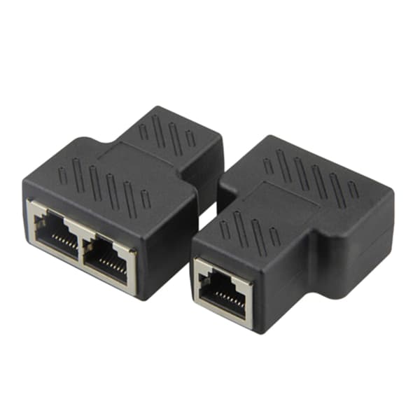 1 til 2 LAN Ethernet netværkskabel RJ45 splitter stikadapter sort 3.5x4.2cm