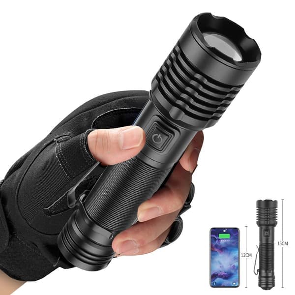 Rechargeable LED Flashlight USB Charged Battery Powered Portable Torch for Home Security IPX4 Water Resistant Bright Black