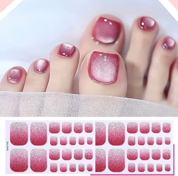12 Sheets, 138 Pieces Gradient Glitter Toenail Stickers - Self-Adhesive Toenail Decals Combining Solid Colors and Glitter.