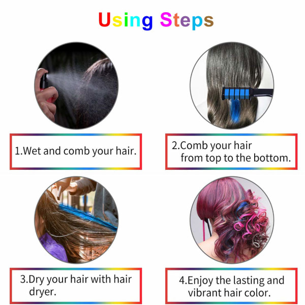 Hårkritkam Tillfällig hårfärg för flickor Barn, tvättbar hårkrita för flickor Ålder 4 5 6 7 8 9 10 Cosplay DIY, 6 färger