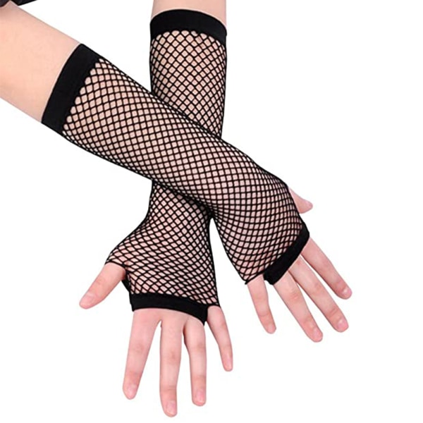 Lady Disco Danshandskar Kostym Mode Spets Långa Fingerless Mesh Fishnet Handskar (svarta)