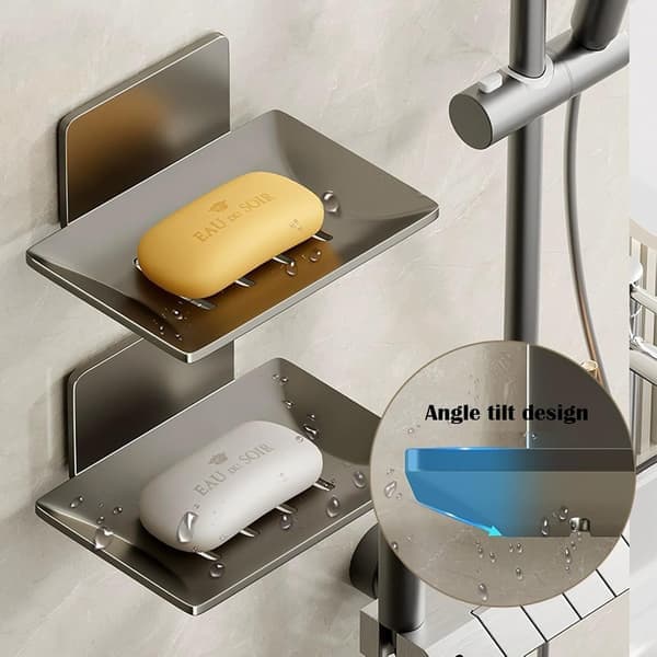 Non-perforated soap dish for bathroom, detergent drain tray, bathroom storage shelf, wall-mounted black, 2-pack