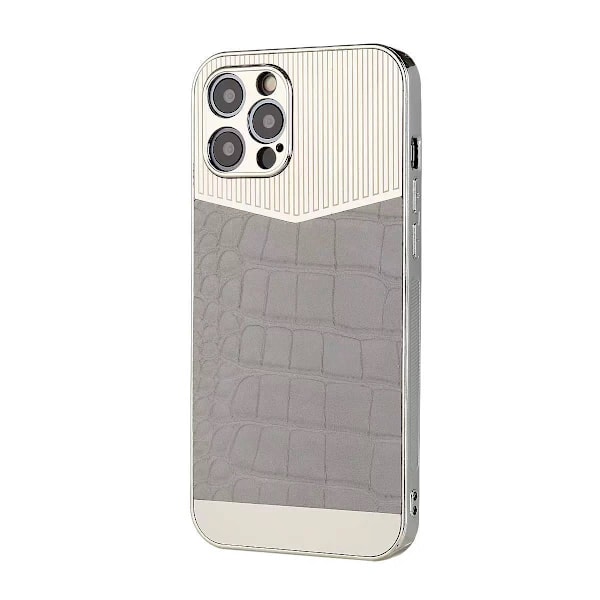 iPhone 13, Pro &amp; Max elektropläterat skal med veganskt läder lyx Silver one size Silver 13 Pro