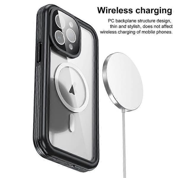 Vandtæt IP68 MagSafe magnetisk telefoncover til iPhone 15 Sort Black 15 Pro Max