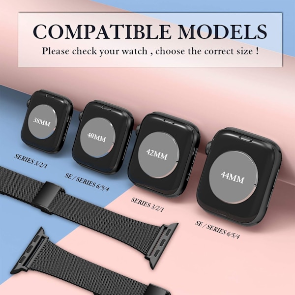 Metallisk armband kompatibel med Apple Watch armband 38 mm 40 mm 42 mm 44 mm, armband i rostfritt stål med magnet kompatibel med
