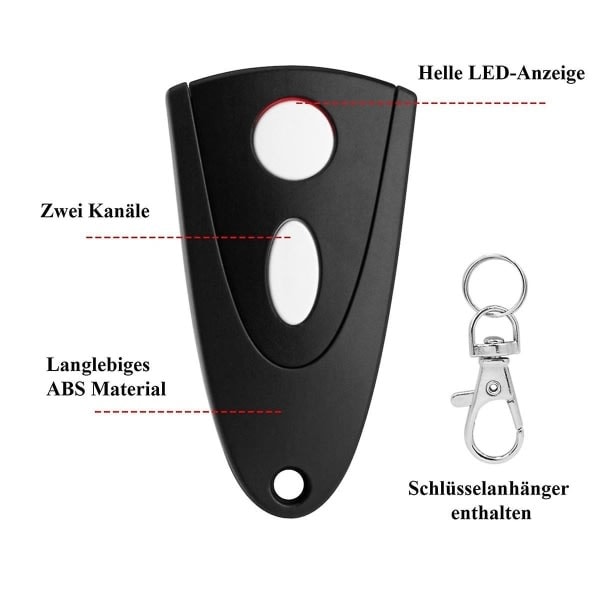 433mhz Garagedörröppnare för Tormatic Novotron 502 Max43-2 / 512 Mix43-2 Fjärrkontroll 2-pack (Vit Nyckel) [DB] Svart- Perfekt