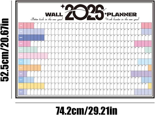Veggkalenderplanlegger, med stort layout, 74,2x52,5x0,1cm, 2026 Organizer Schedule Chart, Klasseromsplanlegger, Fargekodede seksjoner