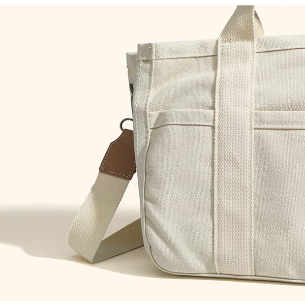 Women's Multi-Pocket Tote Bag, Canvas Bag with Handle, Large Capacity Handbag, Reusable Handbag White