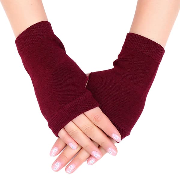 Fingerless Gloves Stretchy Knitted Thumbhole Mittens Solid Color Short Hand Warmers 6