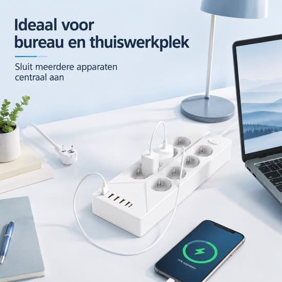Strømuttak med 8 uttak, 4 USB og 2 USB-C-porter - 1,8 m kabel - For skrivebord, hjem og kontor