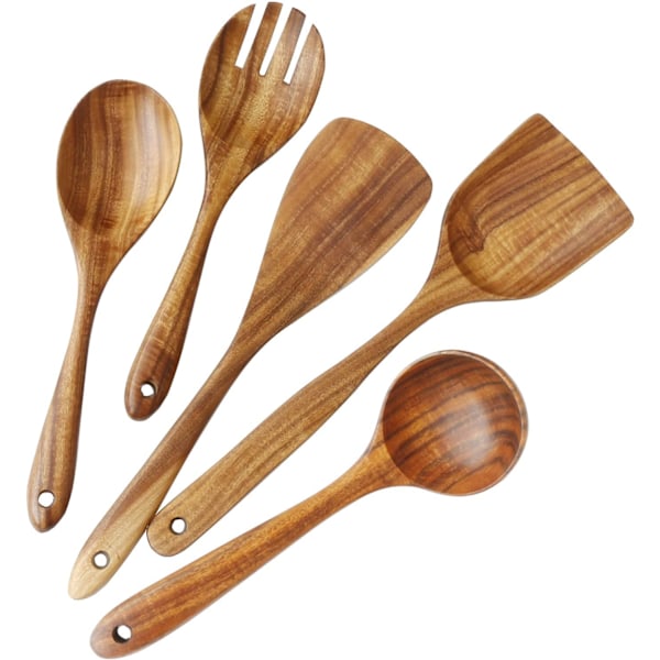 Träköksredskap, Teak matlagningsset akaciaträköksredskap/köksset reptåligt och värmetåligt 5set-C 5set-C