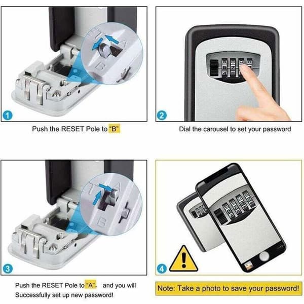 Wall Mounted Key Lock Box with 4-Digit Combination Lock - Waterproof and Rustproof - Black for Indoor and Outdoor Use