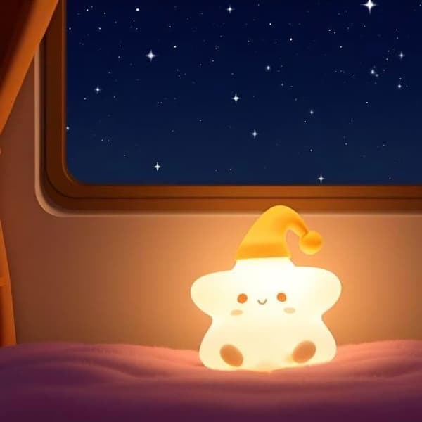 Cute Star Night Light with Remote Control, 10-Level Dimmable & Rechargeable LED Lamp, Soft Silicone Bedroom Decor & Gift for Kids & Adults