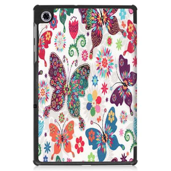 Lenovo Tab M10 FHD Plus läderfodral med trefaldigt mönster - Fjärilsblommor multifärg