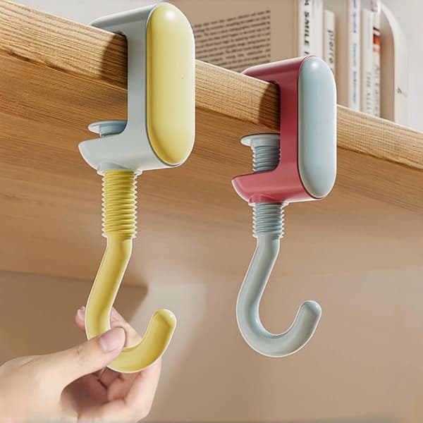 3-pack Adjustable Desk Hooks No Drilling - Spring-Loaded Hangers for Bags, Keys, Umbrellas & Headphones, Fits Various Thicknesses.