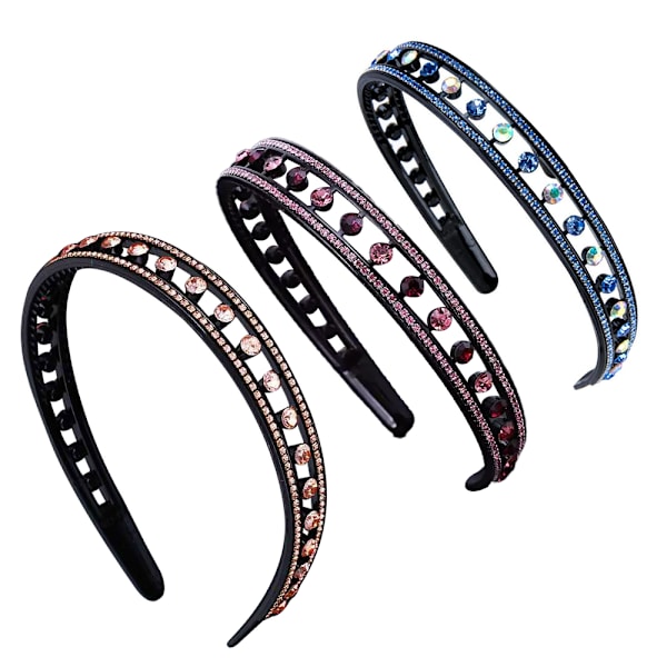 Rhinestone Crystal Hårband, Dubbel rad halkfria tänder stretchig plast hårband, bekvämt och glittrande hårband