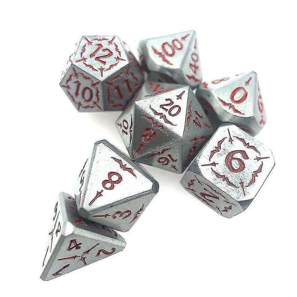 7 mångfacetterade tärningar i legering per set, lämpliga för D&D, RPG, MTG och Dungeons & Dragons bordsspel.