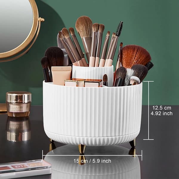 Diesisa 360° Roterende Make-up Børsteholder - 5-rums Organizerkop til Kosmetik & Kunstmaterialer, Hvid Skrivebordsopbevaring